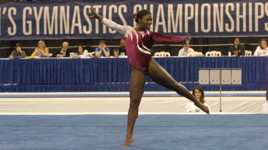 Gymnast Ashley Miles Greig in action on floor