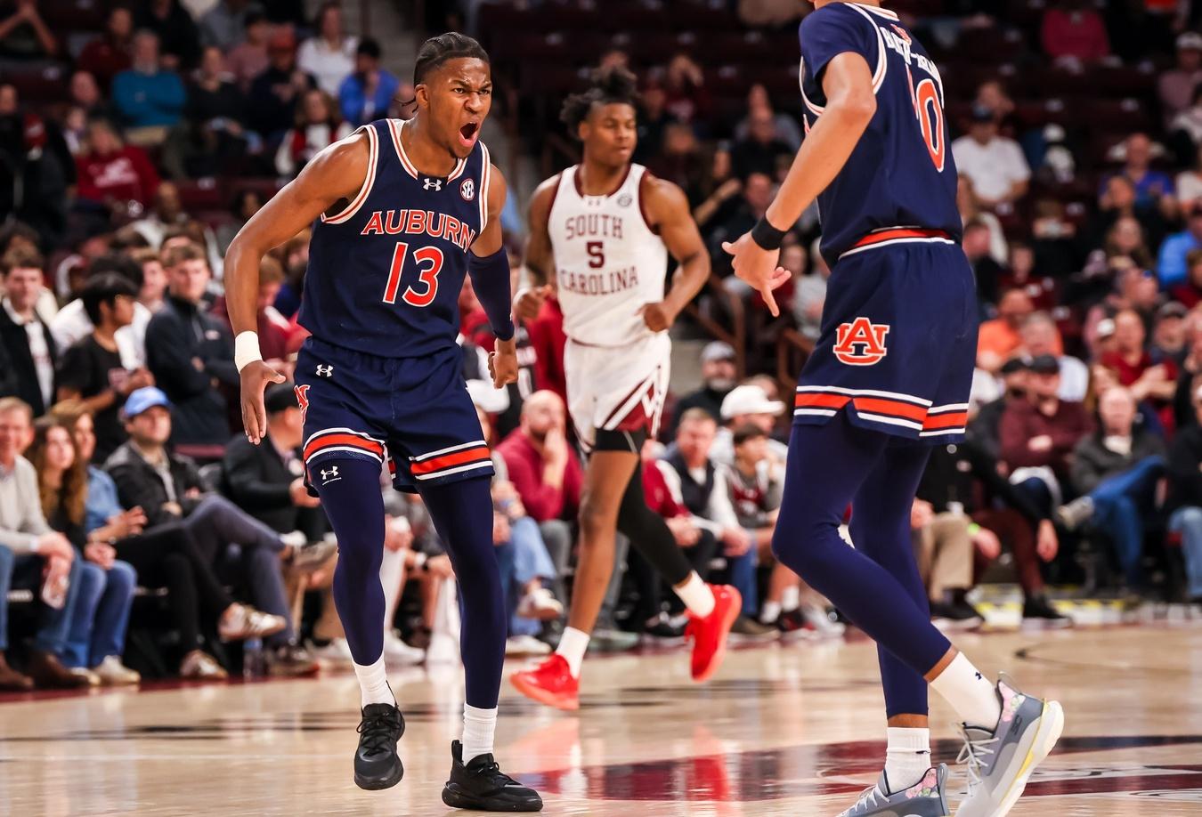 Auburn Miles Kelly and teammate get pumped during game