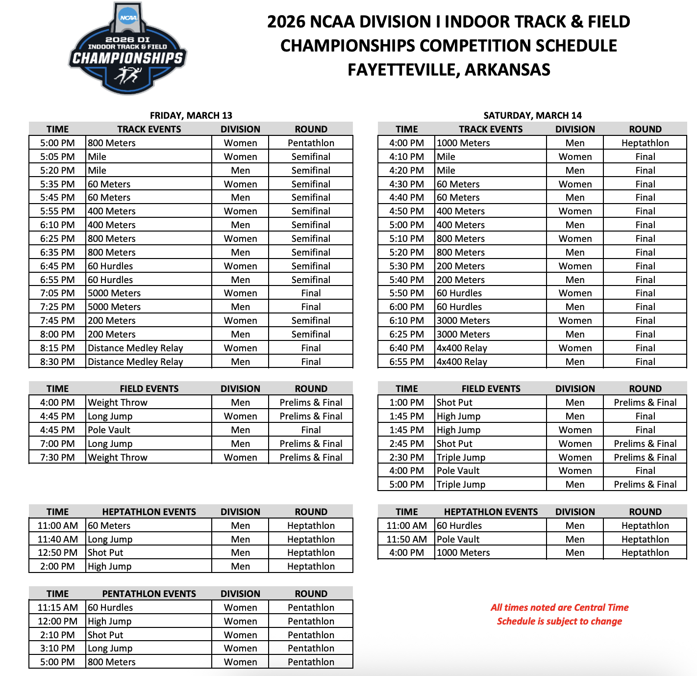 schedule of events